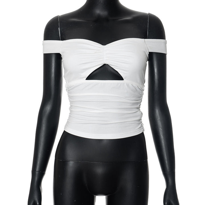 Dame elastisk Off-Shoulder Top med rynker og utringning Skjora