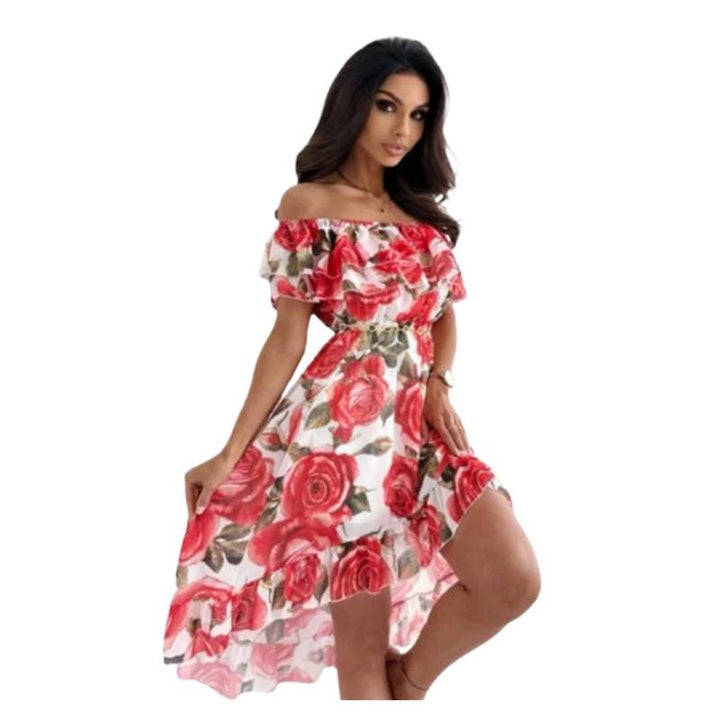 Dame Off-Shoulder Kjole med Ruffles-detaljer og blomstertrykk Skjora
