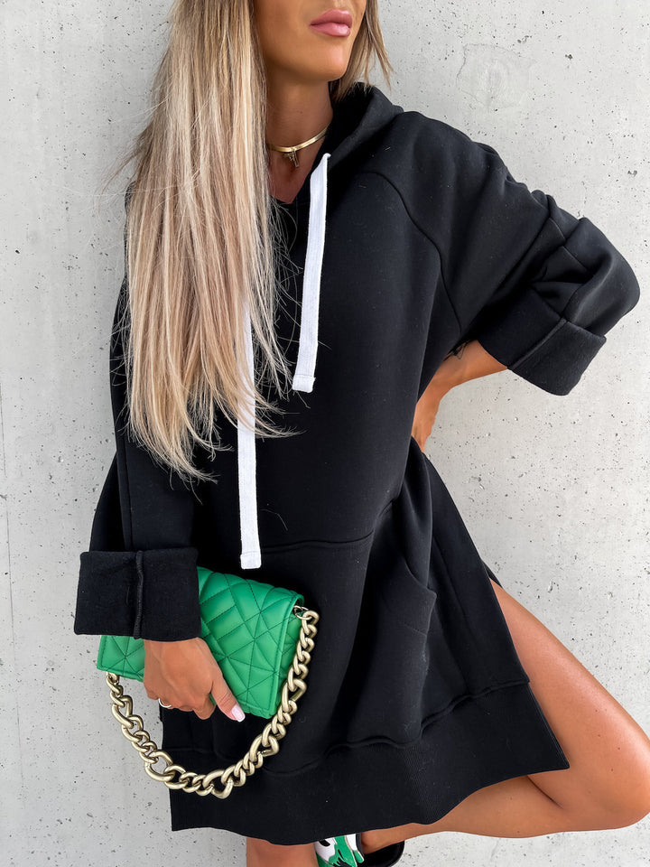 Kvinne hoodie kjole med hette og sidespalter Skjora