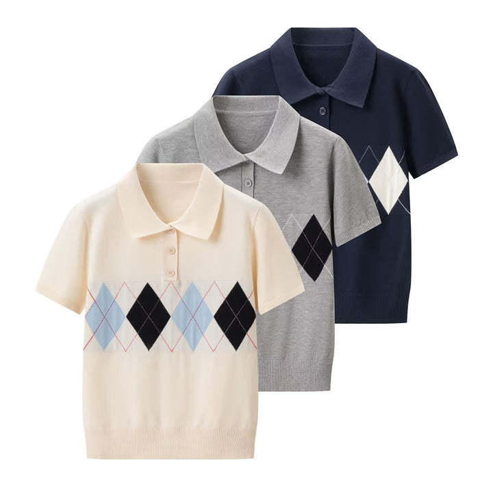 Women's Polo Shirt with modern diamond pattern and fine cotton fabric Skjora