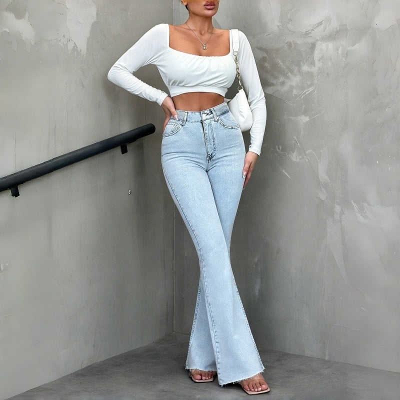 Dame Flared Jeans med høy midje og avslappet snitt Skjora