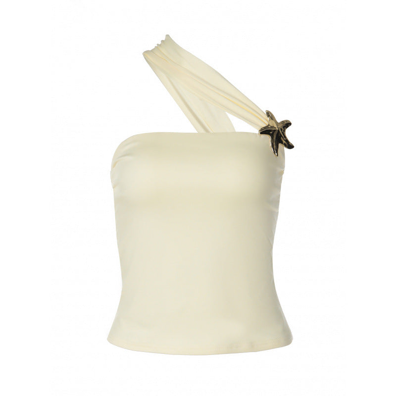 Ladies' asymmetrical top with straps made from quality stretch fabric Skjora