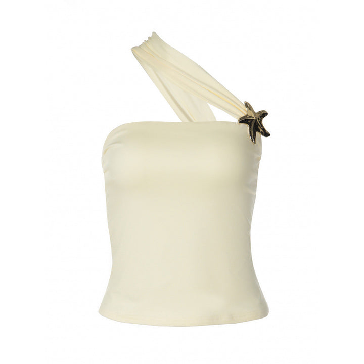 Ladies' asymmetrical top with straps made from quality stretch fabric Skjora