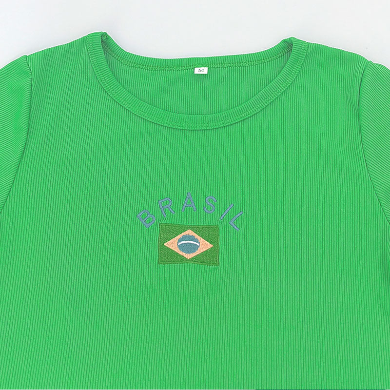 Damer cropped Sport-T-skjorte med Brasil-motiv Skjora