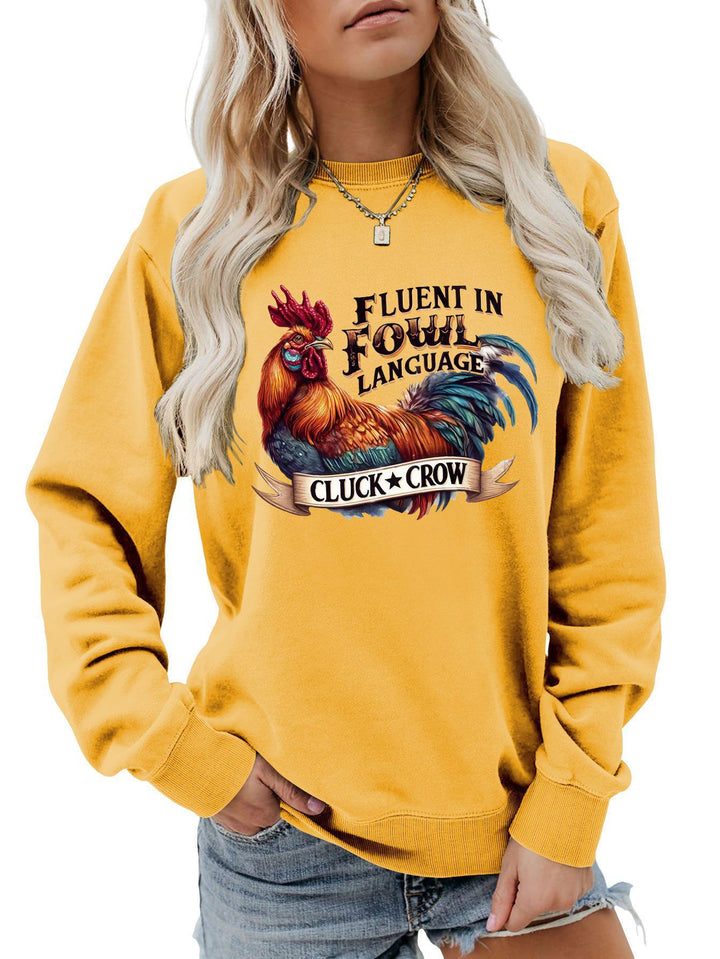 Dame sweatshirt med humoristisk kyllingmotiv og behagelig passform Skjora