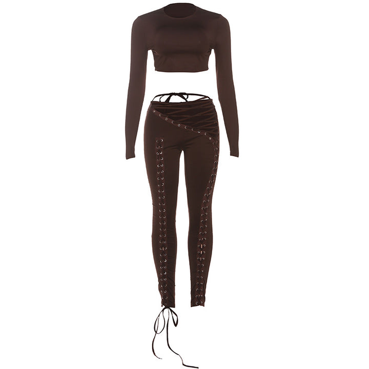 Ladies' Crop Top and High-Waisted Drawstring Leggings Skjora