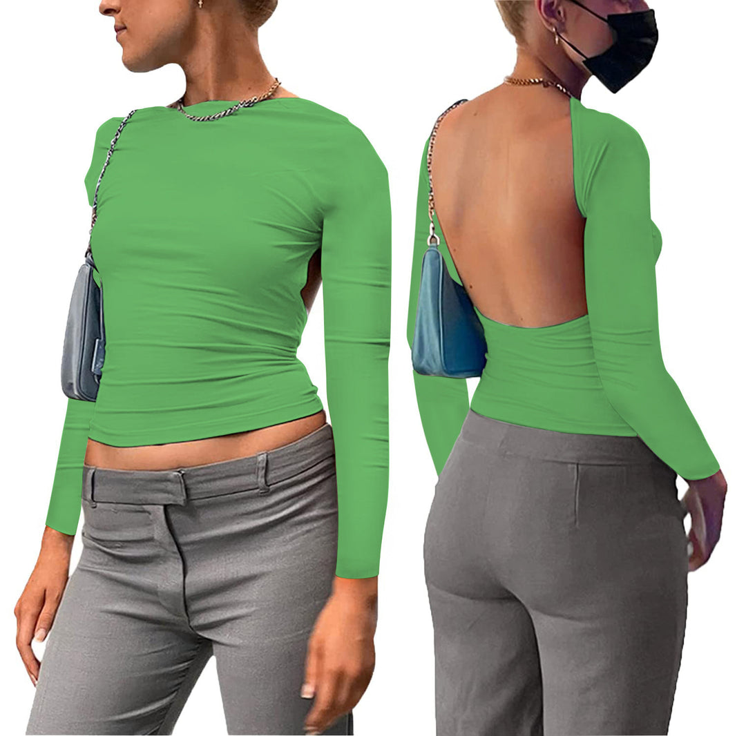 Dame figurnær Longsleeve-top med åpen rygg og elegant design Skjora