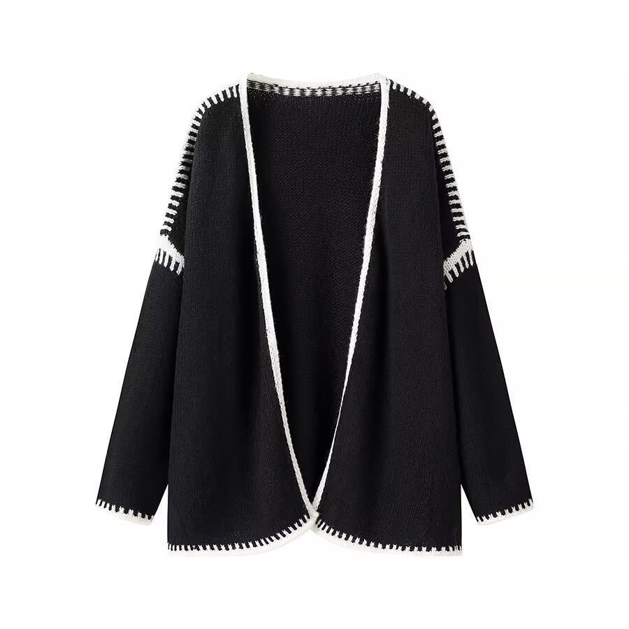 Kvinnenes åpne cardigan med elegante kontrastsømmer Skjora