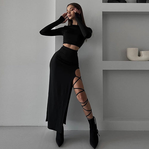 Damer Elegant Crop-Top med asymmetrisk skjørt og raffinert ben-splitt Skjora