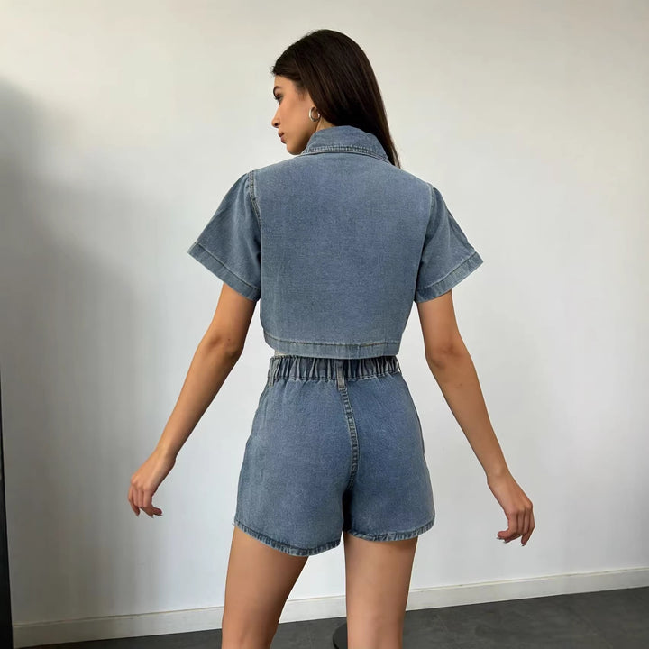 Dame Crop-top og Miniskjørt Sett i en avslappet stil Skjora