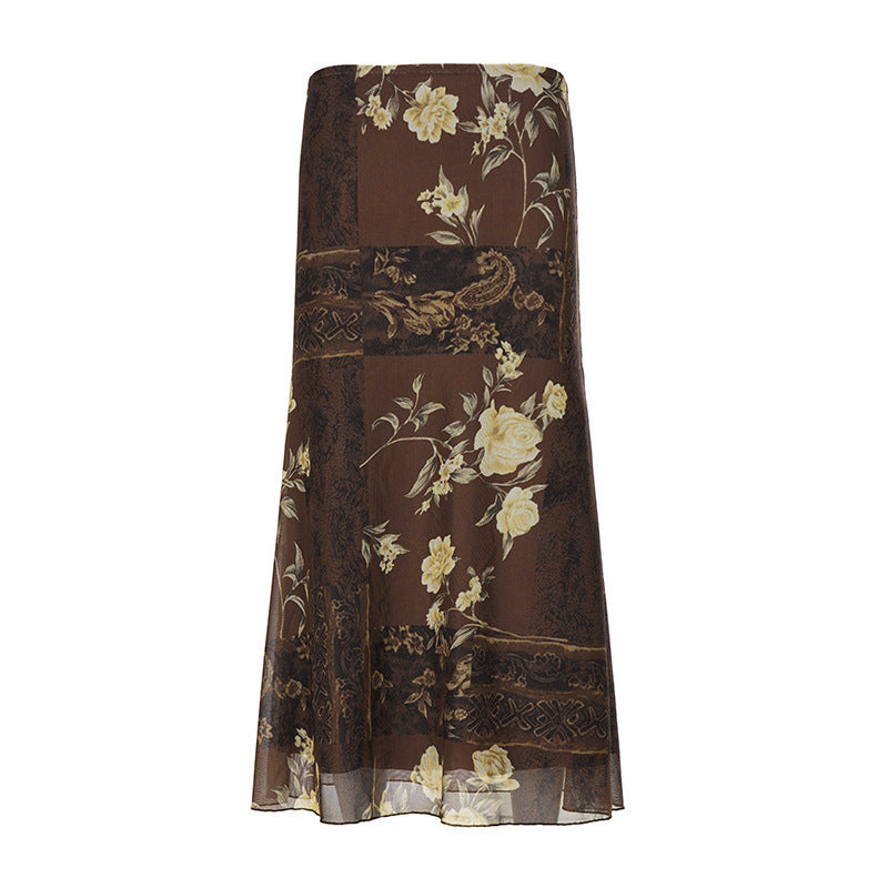 Damed Maxi-nederdel med blomsterdesign og gennemsigtig chiffon-overlejring Skjora