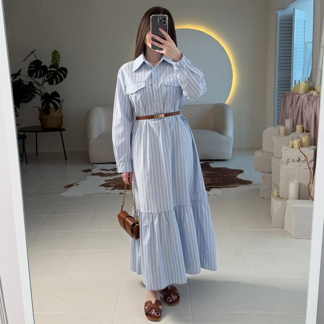 Kvinners maxikjole med elegant skjorte bluse-stil og sofistikert midjeaksentuasjon Skjora