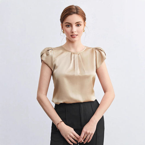 Dame elegant bluse med strukturerte puffarmer Skjora