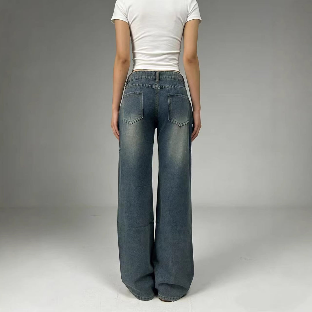 Dame brede høyhals jeans med avslappet passform og individuelle vasker Skjora