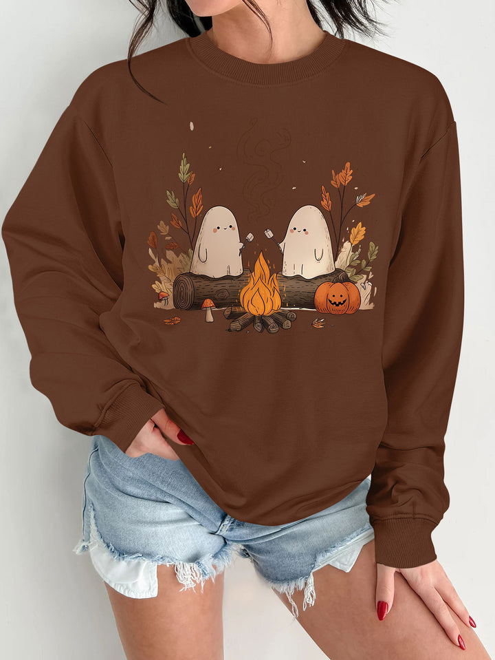 Dame sweatshirt med leken skummel motiv og komfortabel passform Skjora