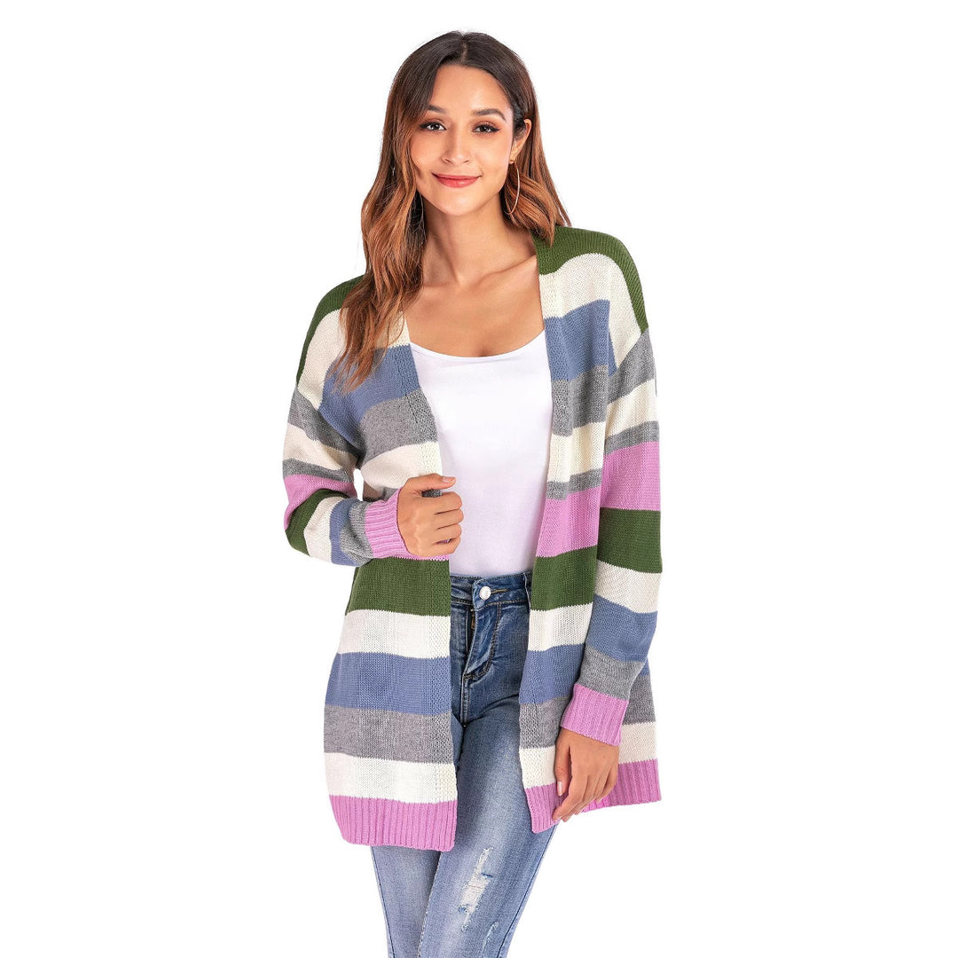 Kvinne casual strikket cardigan med moderne striper Skjora