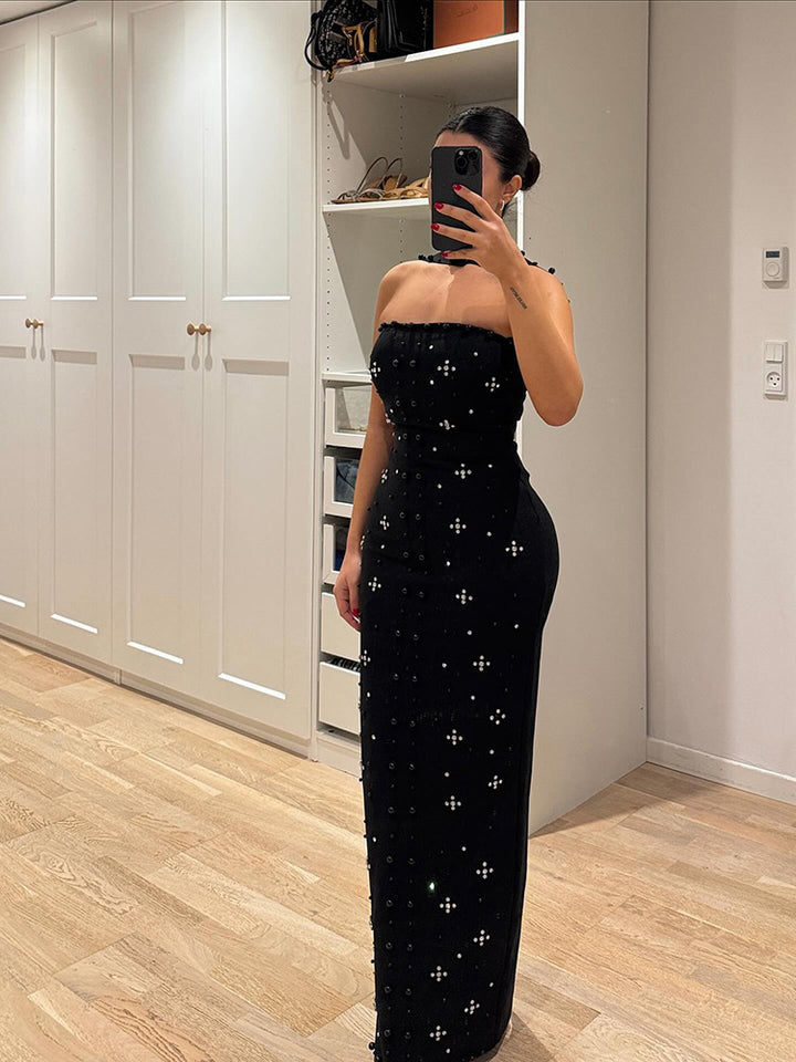 Dame Couture Maxikjole med glitrende paljetter og strapless design Skjora