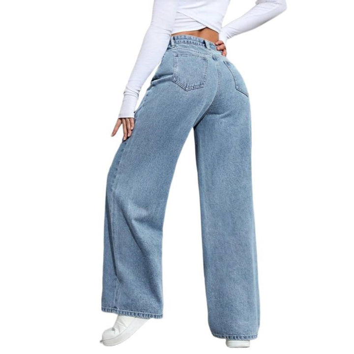 Dame Elegant High-Waist Jeans i vid passform med glitrende detalj Skjora