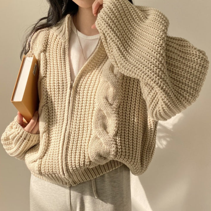 Damer chunky strikk cardigan med voluminøse ermer og åpen front Skjora