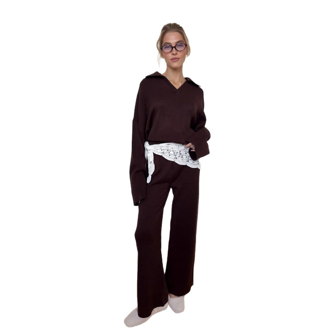 Damer casual strikket ensemble med løs passform og elegant V-hals Skjora