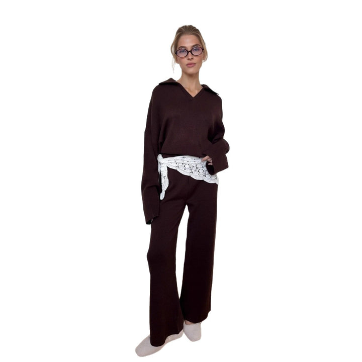 Damer casual strikket ensemble med løs passform og elegant V-hals Skjora