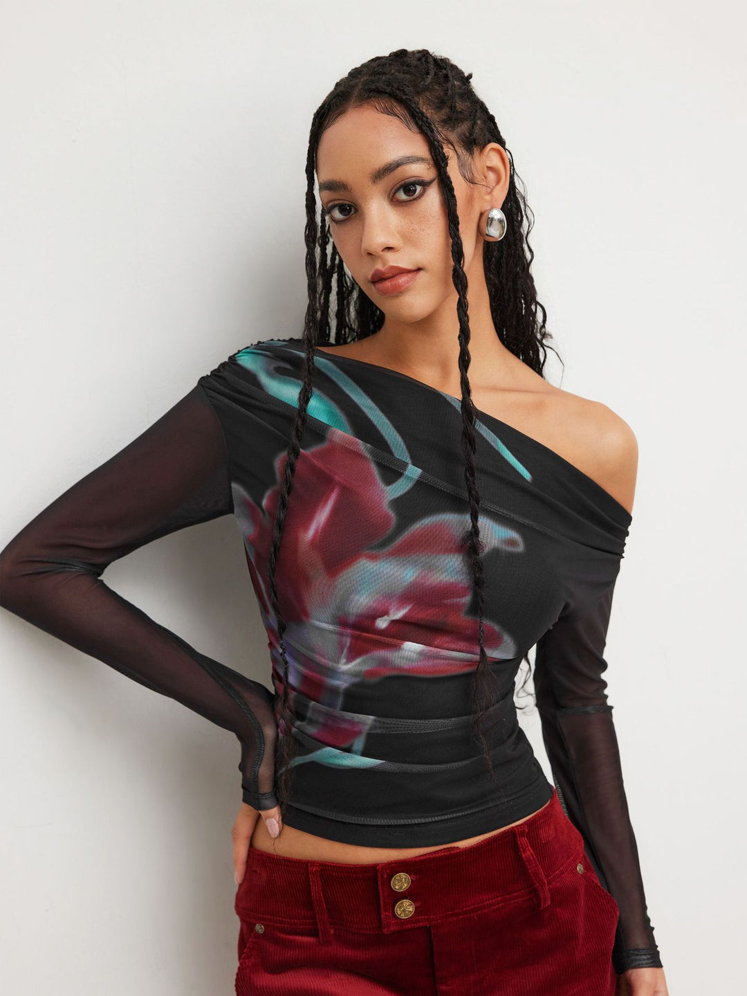 Dame Trendy Skjorte med transparente Ermer Skjora