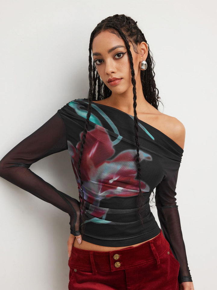 Dame Trendy Skjorte med transparente Ermer Skjora