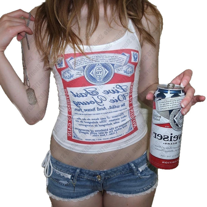 Dame ermeløs tanktop med kreativt trykk Skjora