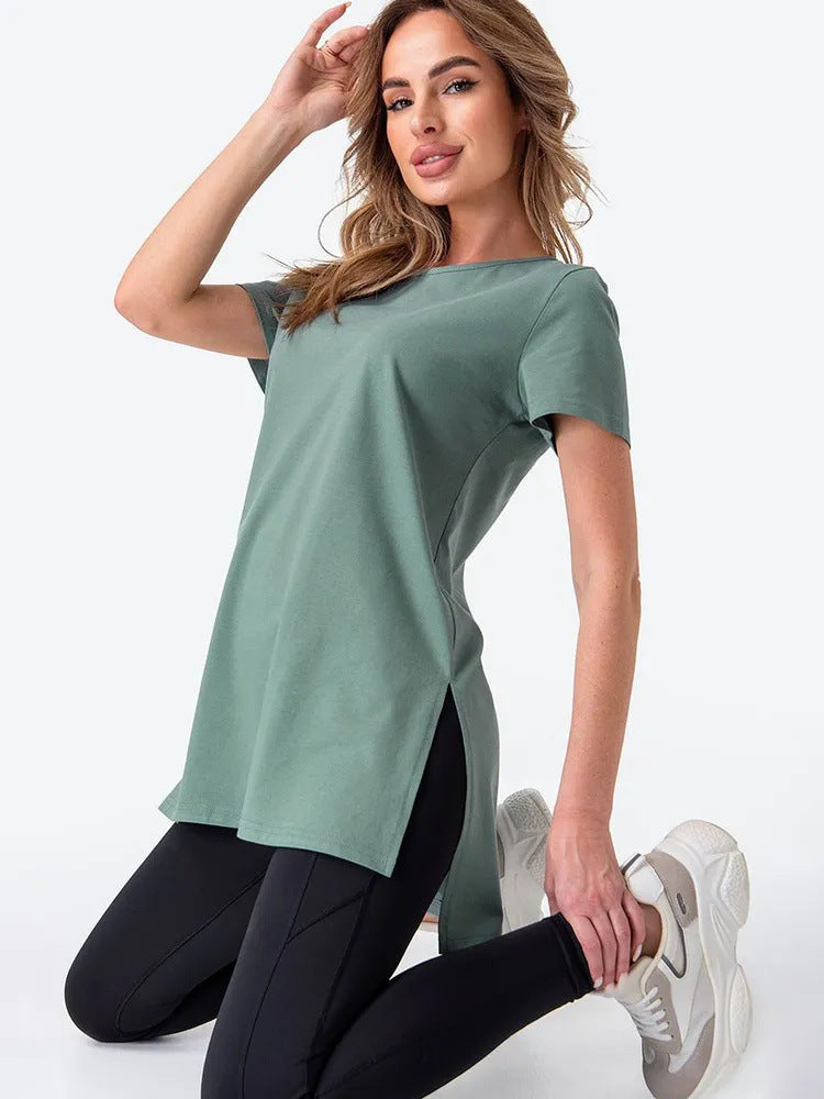 Dame casual longline T-skjorte med sidesplitter og høy slitasjekomfort Skjora