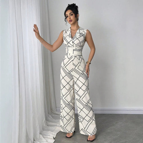 Dame Elegant Jumpsuit med geometrisk mønster og innsvingt passform Skjora
