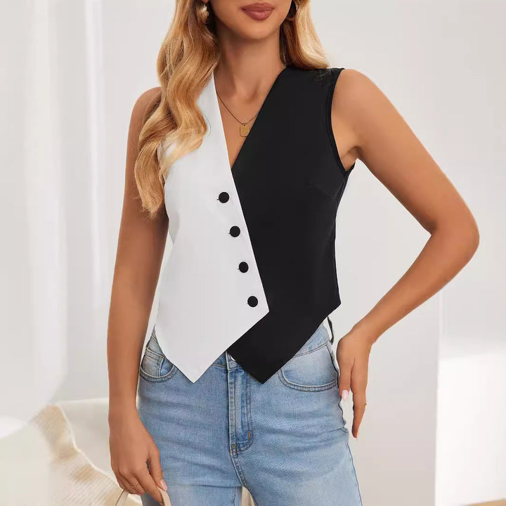 Dame asymmetrisk skjortebluse-design med knappdetaljer Skjora