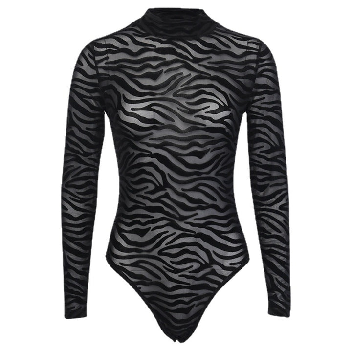 Dame elegant og transparent langermet bodysuit med zebra-design Skjora