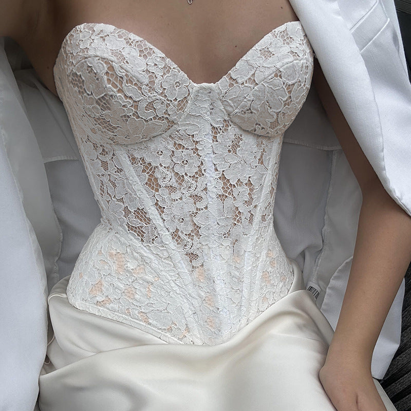 Dame spitzen-bustier-korsett med hjerte-utskjæring Skjora