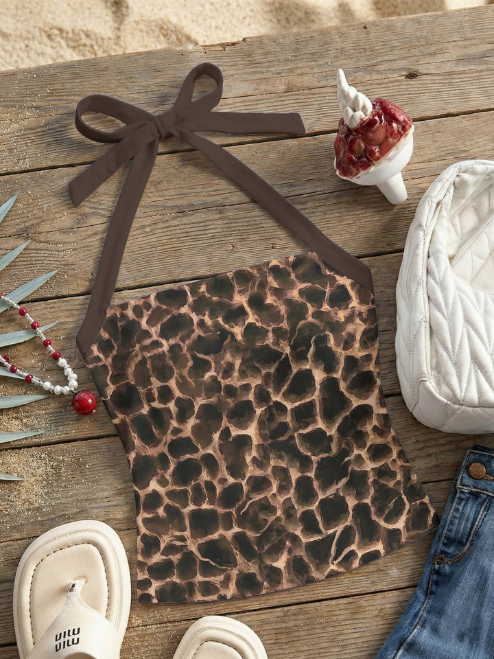 Damen Neckholder Top mit verspieltem Leopardenmuster Skjora