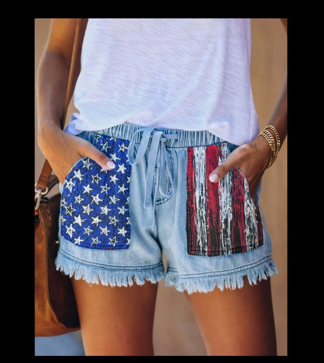 Dame Denim-shorts med kreative lommer Skjora