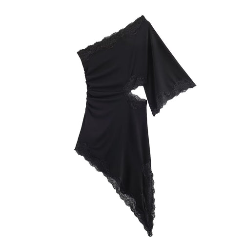 Damer asymmetrisk spiss-overdel med elegante volangdetaljer Skjora
