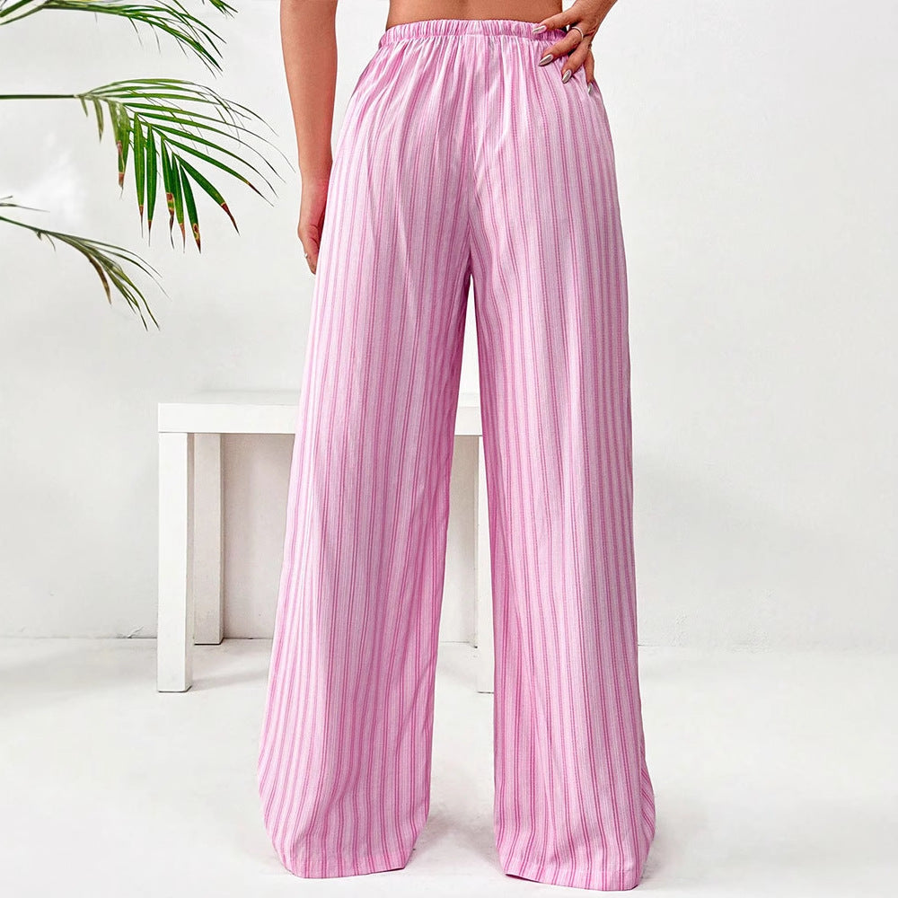 Dame løs fritidsbukser med elastisk linning og trendy stripemønster Skjora
