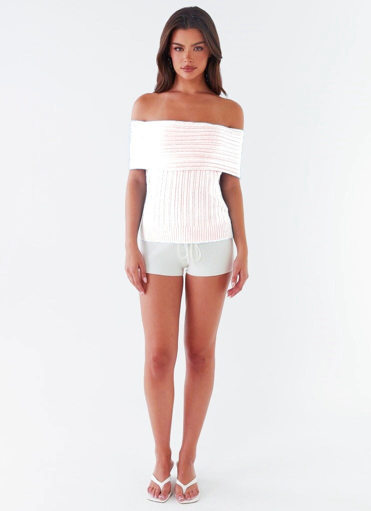 Dame Off-Shoulder Strikketop med Ribbstruktur Skjora