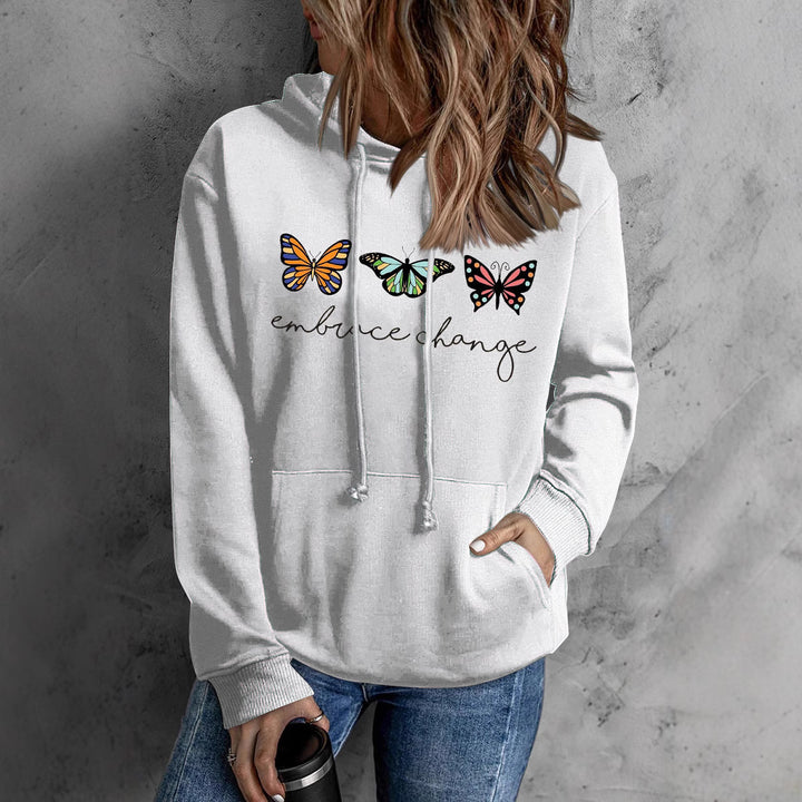 Dame hoodie med inspirerende sommerfuglmotiv og motiverende budskap Skjora