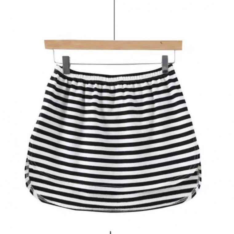 Dame uformell Jersey-skjørt med elastisk liv og trendy stripe mønster Skjora
