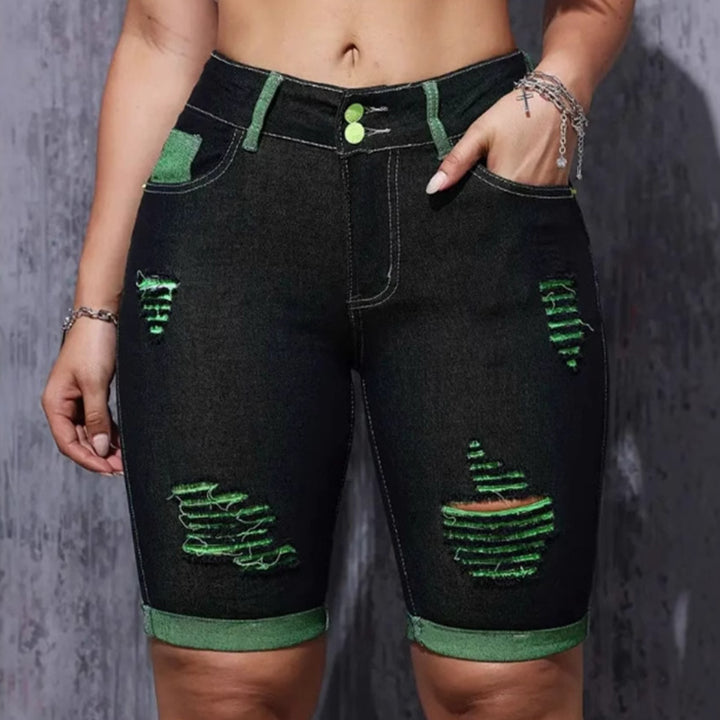 Dame Zdestroyed denim shorts med iøynefallende accenter og høy midje