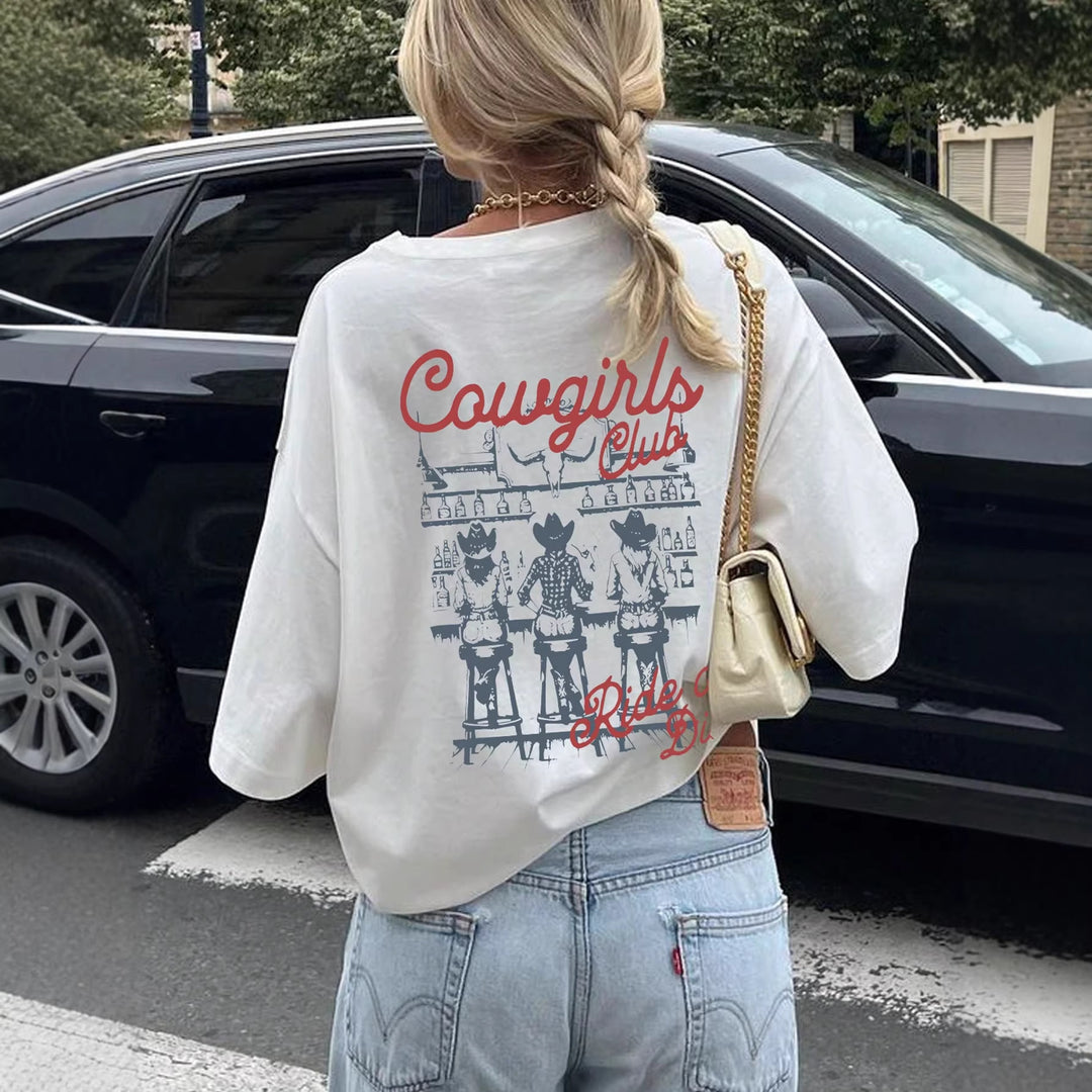 Dame Oversize T-skjorte med Retro Cowgirl-motiv Skjora