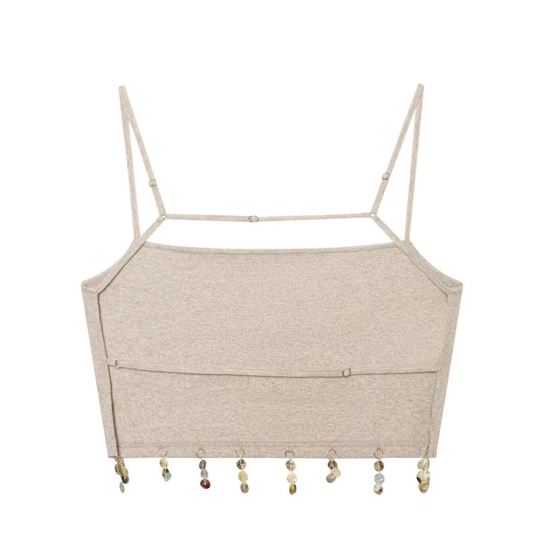Dame Crop-Top med glitrende paljetter og smale stropper Skjora
