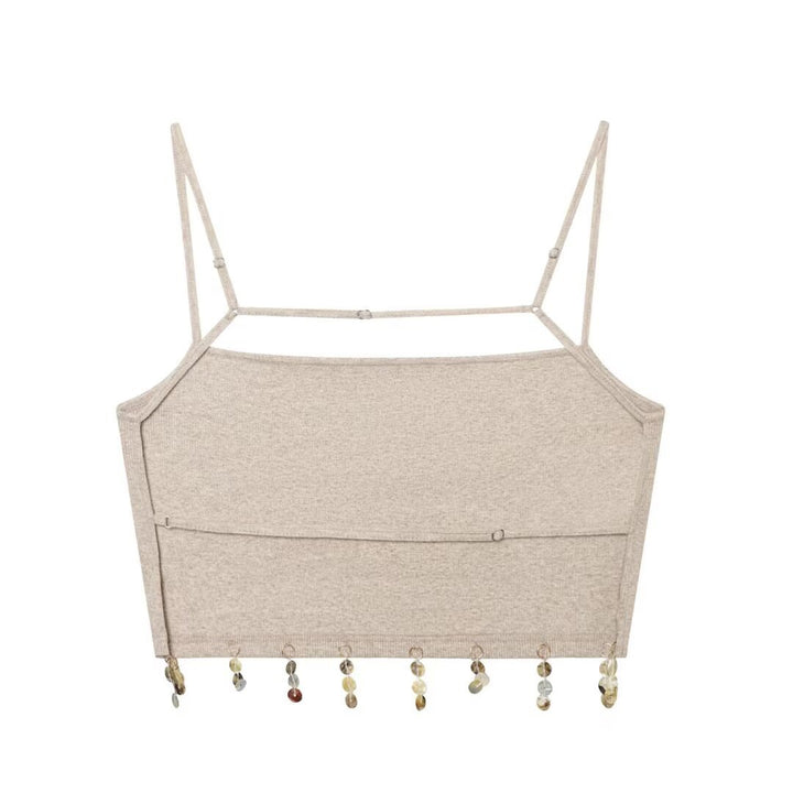 Dame Crop-Top med glitrende paljetter og smale stropper Skjora