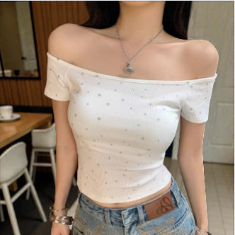 Dame Off-Shoulder Skjorte med subtile mønster Skjora