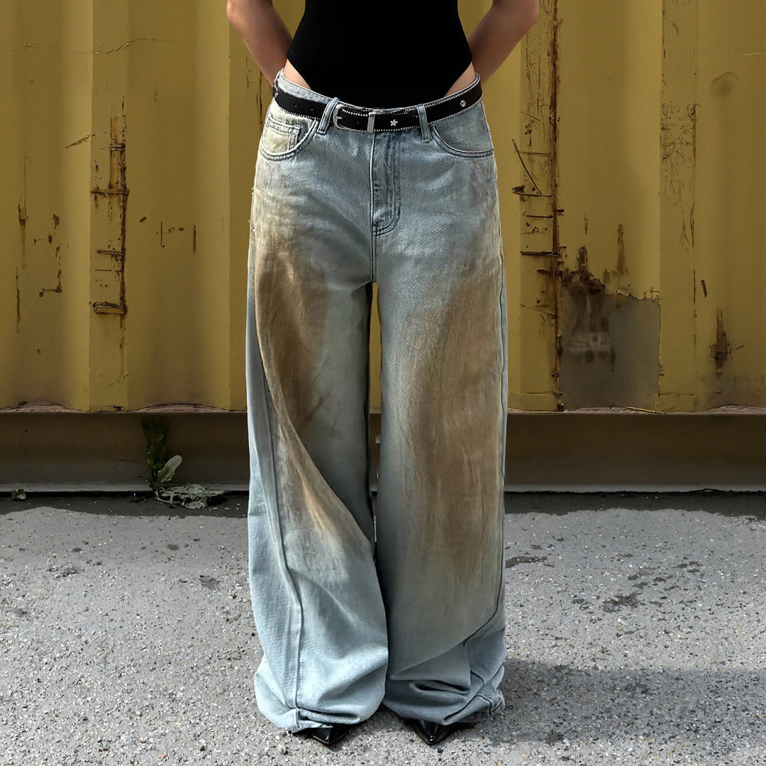 Dame brede jeans med unik vintage vask Skjora