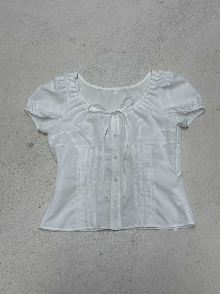 Dame elegant bluse med volangdetaljer og knappelukking Skjora