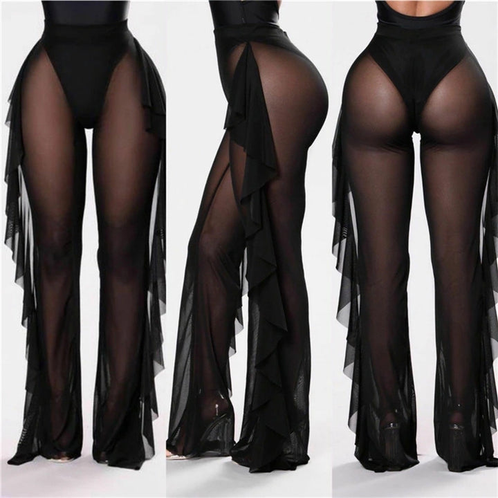Damen transparente Strandhose mit asymmetrischem Rüschenbesatz Skjora