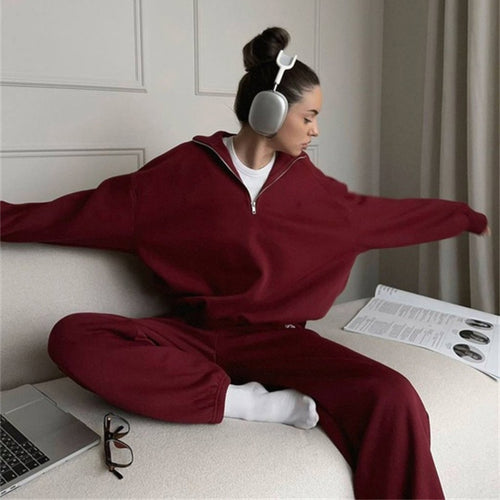 Dame sporty fleece jogging outfit med glidelås Skjora