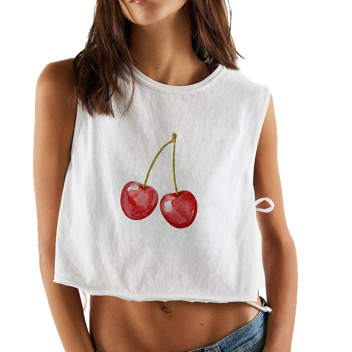 Dame crop topp med fruktig motiv og avslappet snitt Skjora